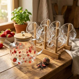 7PCS BOROSILICATE GLASS TEA SET (1 TEAPOT & 6 TEA CUPS) | K41004 - Image 