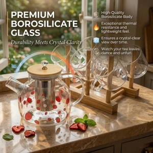 7PCS BOROSILICATE GLASS TEA SET (1 TEAPOT & 6 TEA CUPS) | K41004 - Image 