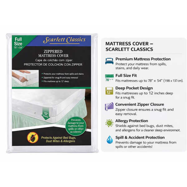 SCARLETT CLASSICS FULL SIZE ZIPPERED MATTRESS COVER  | MC-18 - Image 