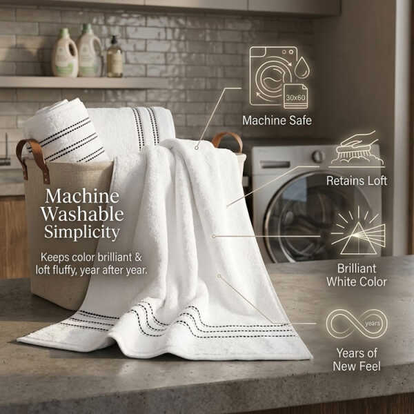 SCARLETT CLASSICS LUTON COLLECTION BATH TOWEL 30"X60" WHITE | SCR-0701 - Image 