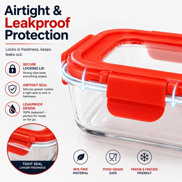 Eco-friendly glass storage container with plastic lid