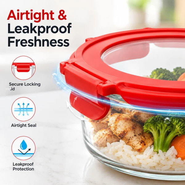Round Glass Food Storage Containers with Lid | Various Sizes