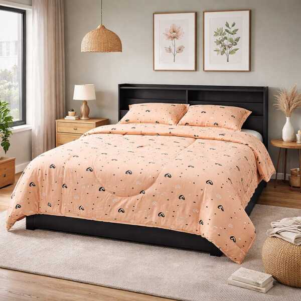 CHRISTY'S PRINTED KING SIZE 3PC COMFORTER SET BLACK / WHITE HEART ZALMROSE | 13177KS-BKWHHEART - Image 