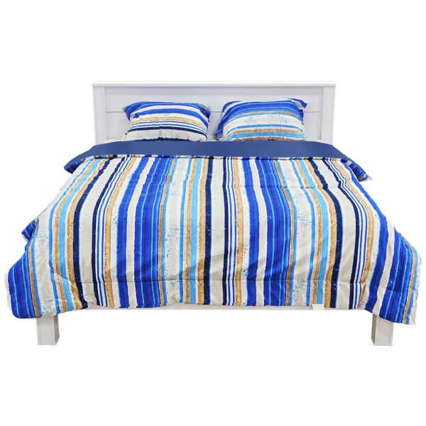 Christy’s navy blue striped 3pc comforter set bedroom