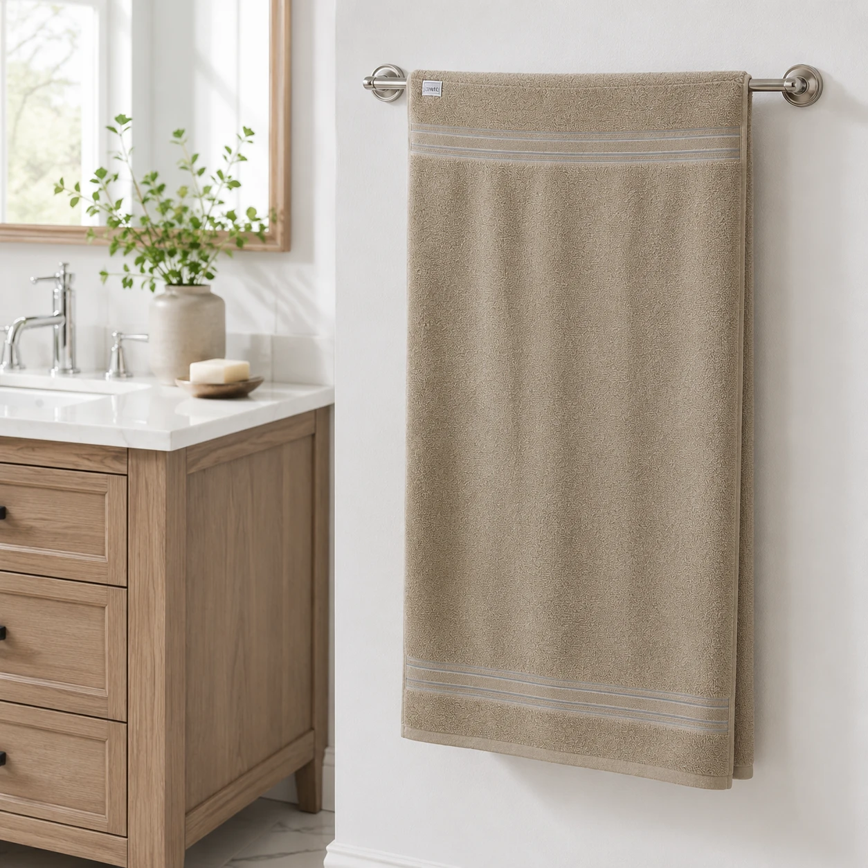 Durable cotton bath towels that stay soft wash after wash.