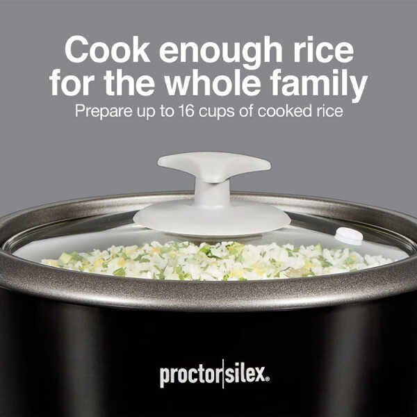 PROCTOR SILEX 1.5L RICE COOKER W/STEAMER 8CUP UNCOOKED/16CUPS COOKED 120V | 37527MN - Image 