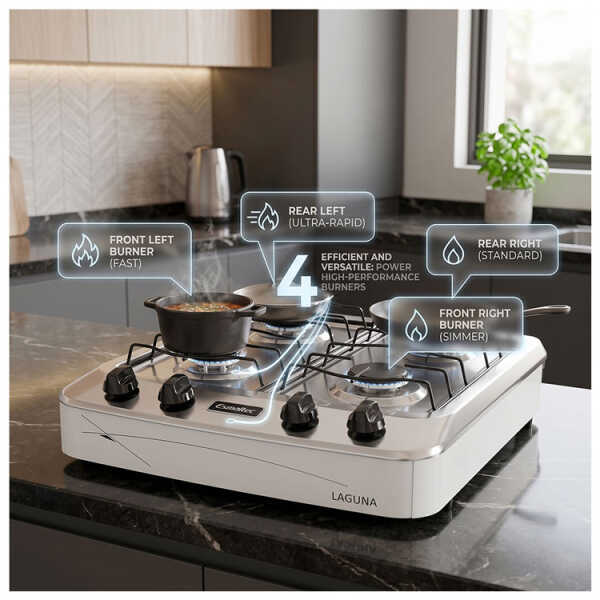 MITSUMI 20" 4 BURNERS PORTABLE COOKTOP WHITE | 4027SS-WHITE - Image 