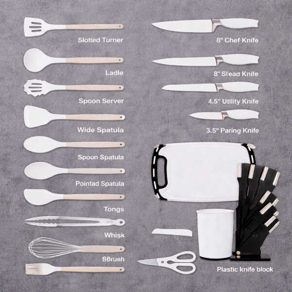 KNIFE BLOCK SET 19PC SILICONE KITCHENWARE | 89226 - Image 