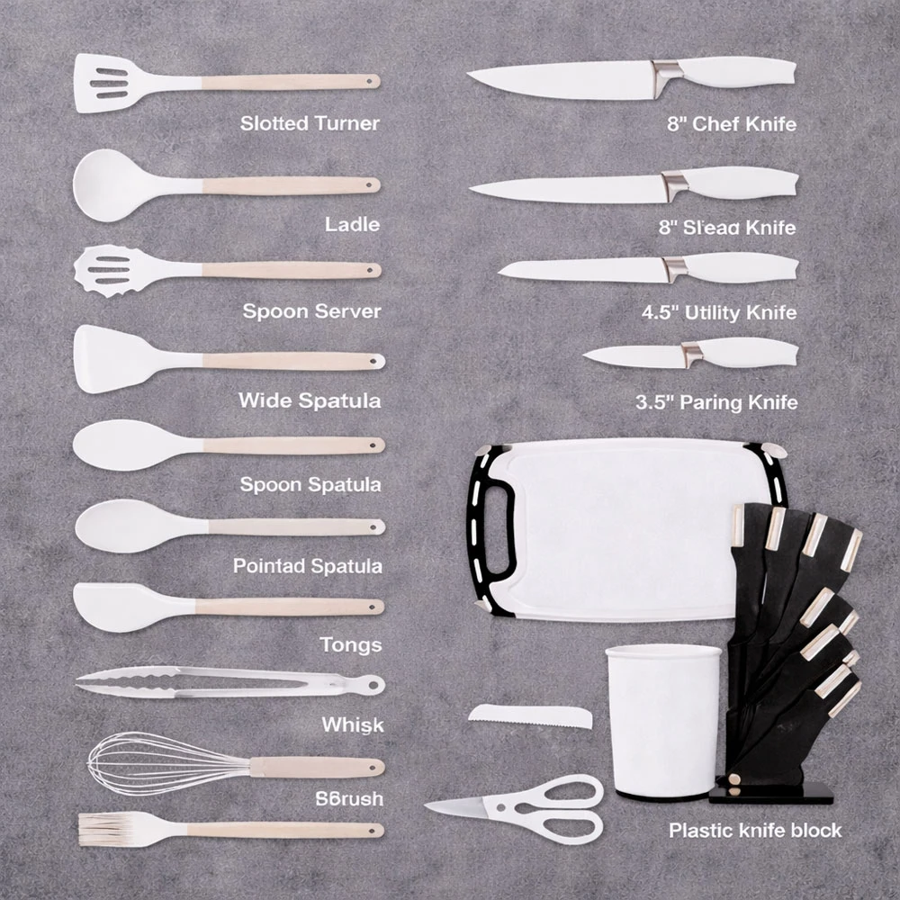 KNIFE BLOCK SET 19PC SILICONE KITCHENWARE | 89226 - Image 
