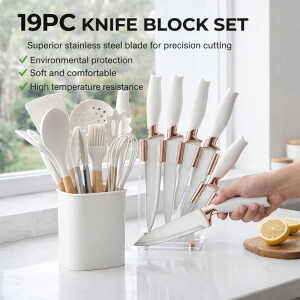 KNIFE BLOCK SET 19PC SILICONE KITCHENWARE | 89226 - Image 