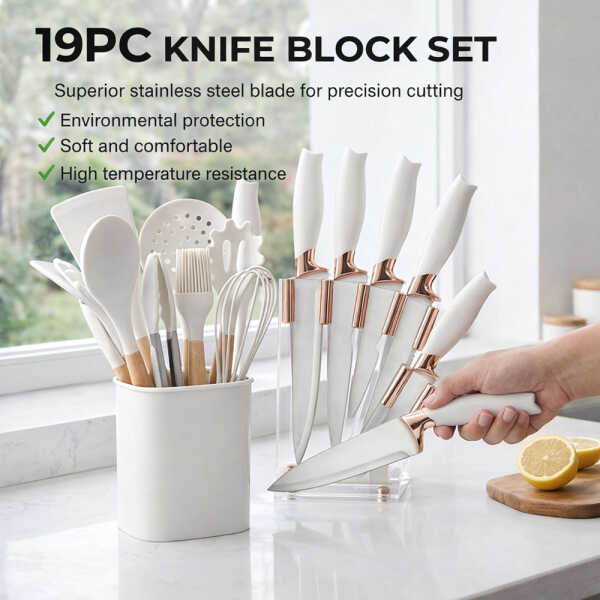 KNIFE BLOCK SET 19PC SILICONE KITCHENWARE | 89226 - Image 