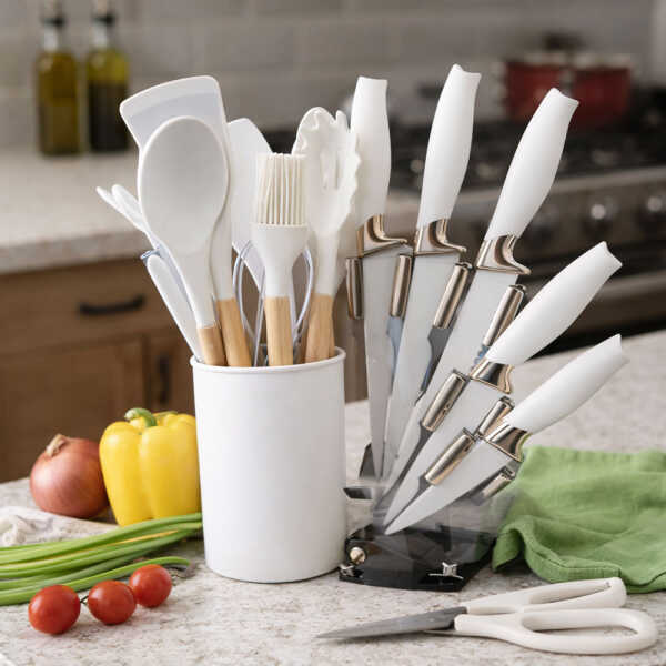 KNIFE BLOCK SET 19PC SILICONE KITCHENWARE | 89226 - Image 