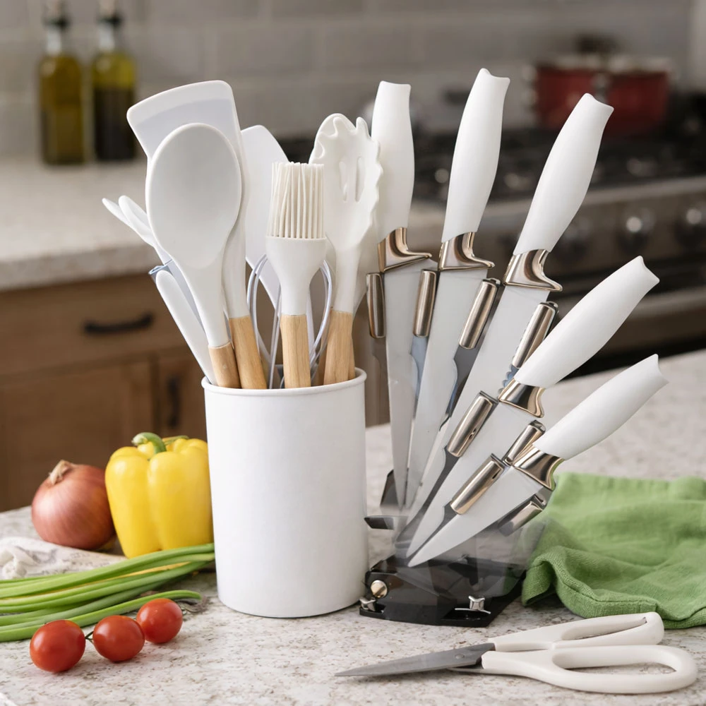 KNIFE BLOCK SET 19PC SILICONE KITCHENWARE | 89226 - Image 