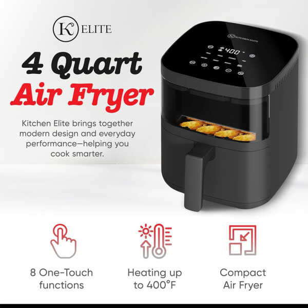 KITCHEN ELITE 4QT 8 PRESETS TOUCHSCREEN BLACK DIGITAL AIR FRYER | AF115-4QT - Image 