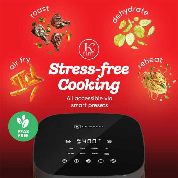 KITCHEN ELITE 4QT 8 PRESETS TOUCHSCREEN BLACK DIGITAL AIR FRYER | AF115-4QT - Image 