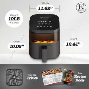 KITCHEN ELITE 4QT 8 PRESETS TOUCHSCREEN BLACK DIGITAL AIR FRYER | AF115-4QT - Image 