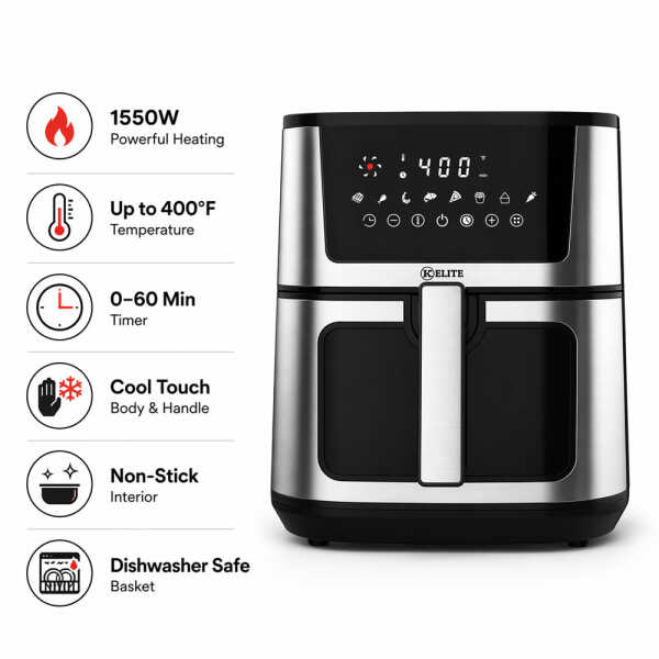 KITCHEN ELITE 8 QT DIGITAL AIR FRYER STAINLESS STEEL | AF885SSBM - Image 