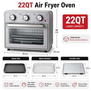 KITCHEN ELITE 22 QT AIR FRYER OVEN STAINLESS STEEL | AFO111MC - Image 