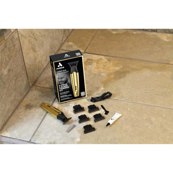 ANDIS SLIM CORDLESS BLADE TRIMMER LITHIUM 9PCS KIT GOLD | AND-562442 - Image 