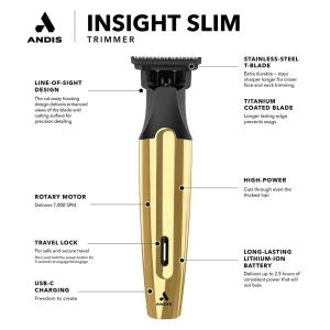 ANDIS SLIM CORDLESS BLADE TRIMMER LITHIUM 9PCS KIT GOLD | AND-562442 - Image 