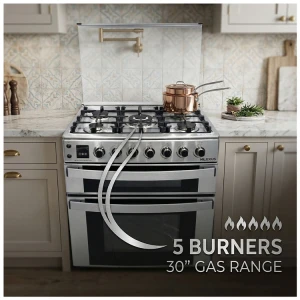 MILEXUS 5 BURNERS 30″ GAS RANGE WITH DOUBLE OVEN | MLCG5Q800AINOXAF - Image 