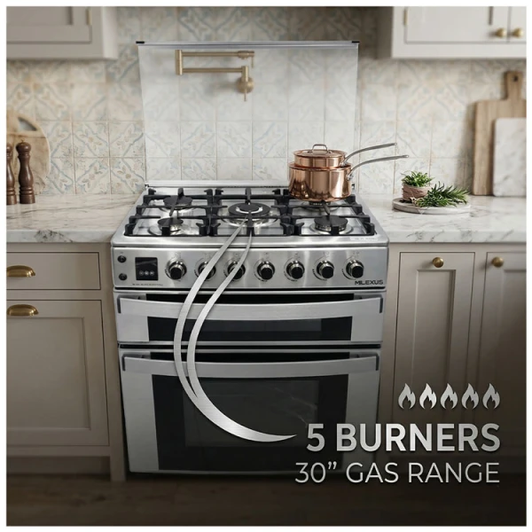 MILEXUS 5 BURNERS 30″ GAS RANGE WITH DOUBLE OVEN | MLCG5Q800AINOXAF - Image 