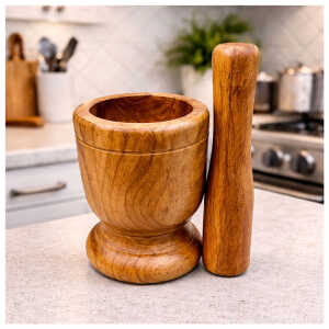 BENE CASA WOODEN MORTAR AND PESTLE | BC-65236 - Image 