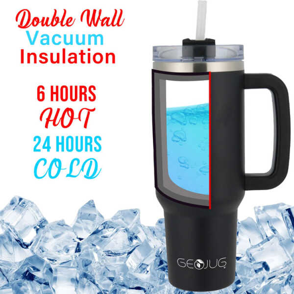 BRENTWOOD 40OZ/1.2L STAINLESS STEEL TRAVEL MUG W/ HANDLE, LID & STRAW BLACK | CMB1200BK - Image 