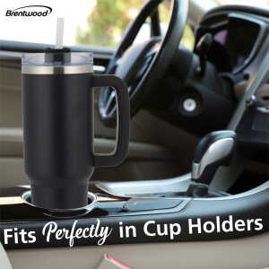 BRENTWOOD 40OZ/1.2L STAINLESS STEEL TRAVEL MUG W/ HANDLE, LID & STRAW BLACK | CMB1200BK - Image 