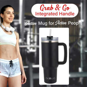 BRENTWOOD 40OZ/1.2L STAINLESS STEEL TRAVEL MUG W/ HANDLE, LID & STRAW BLACK | CMB1200BK - Image 