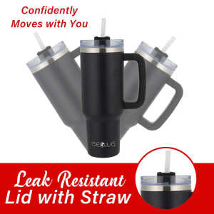 BRENTWOOD 40OZ/1.2L STAINLESS STEEL TRAVEL MUG W/ HANDLE, LID & STRAW BLACK | CMB1200BK - Image 