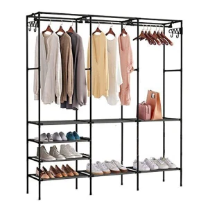 WARDROBE CLOSET RACK WITH SHELVES BLACK | FSK10951 - Image 