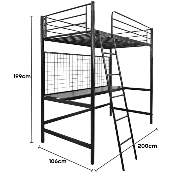 METAL BUNK BED WITH BUREAU BLACK | HS-LFT-BD-001 - Image 
