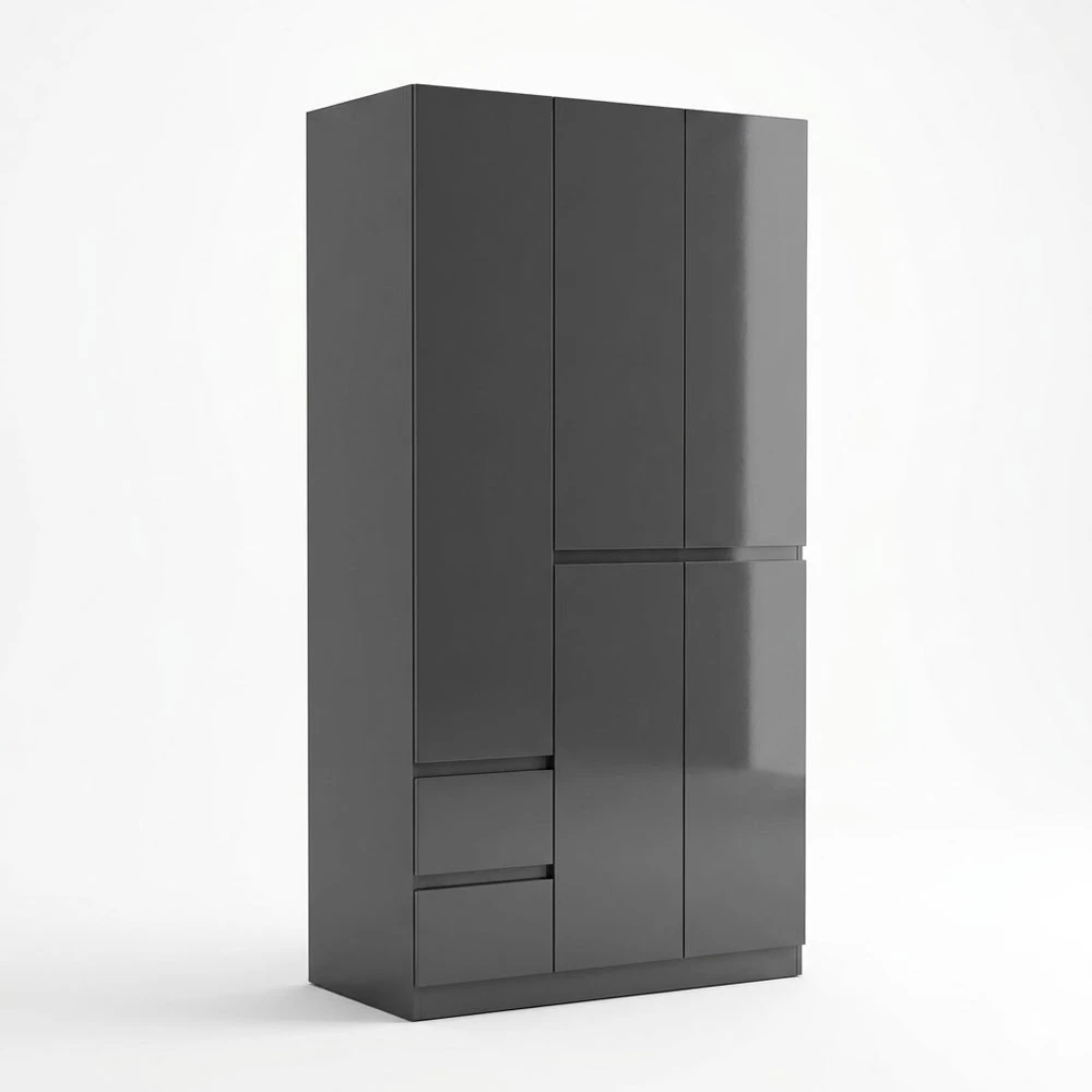 Spacious Grey Wardrobe with 3 Doors and 2 Drawers