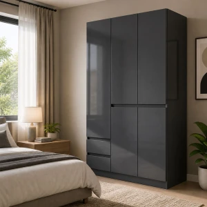 3 DOOR WITH 2 DRAWERS WARDROBE 90X40X180CM GREY | HS435140 - Image 