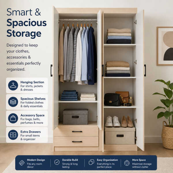 4 DOOR WARDROBE 120X45X200CM | HS435141 - Image 