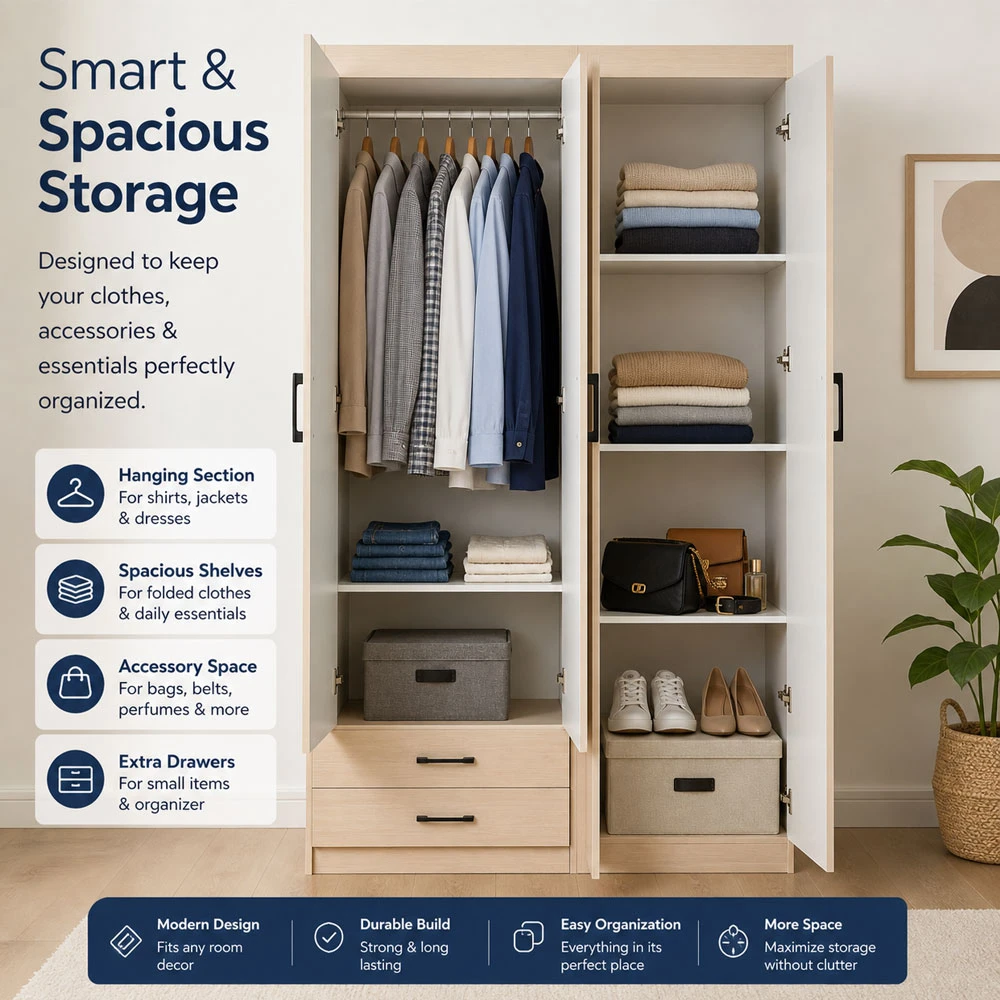 Spacious wardrobe with four doors and sleek design