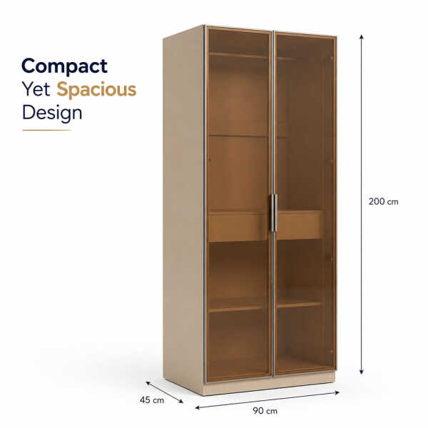 2 DOOR WARDROBE WITH TRANSPARENT DOOR 80X45X200CM | HS435143 - Image 