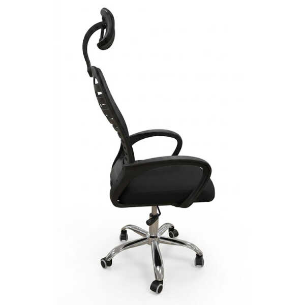 SWIVEL OFFICE CHAIR W/ ADJUSTABLE HEIGHT + HEADREST BLACK | KB-33769 - Image 