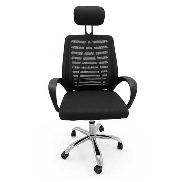 SWIVEL OFFICE CHAIR W/ ADJUSTABLE HEIGHT + HEADREST BLACK | KB-33769 - Image 