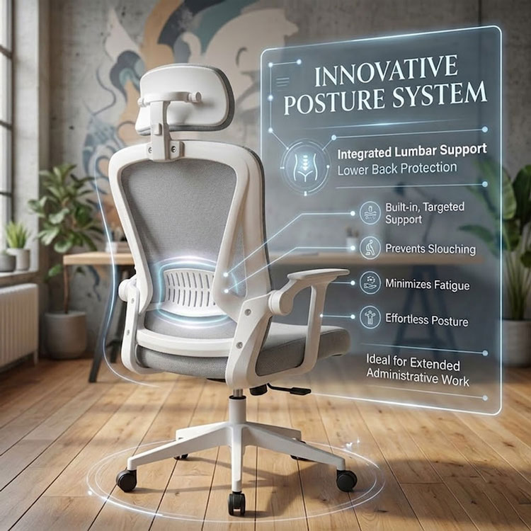 Ergonomic chair with integrated lower back lumbar support.