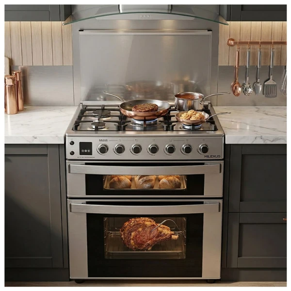 MILEXUS 5 BURNERS 30″ GAS RANGE WITH DOUBLE OVEN | MLCG5Q800AINOXAF - Image 