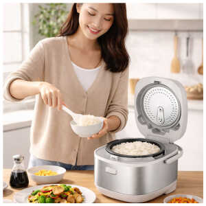 MOI INDUCTION 1L / 5 CUPS UNCOOKED RICE COOKER STAINLESS STEEL WHITE | MRCD9CDW - Image 