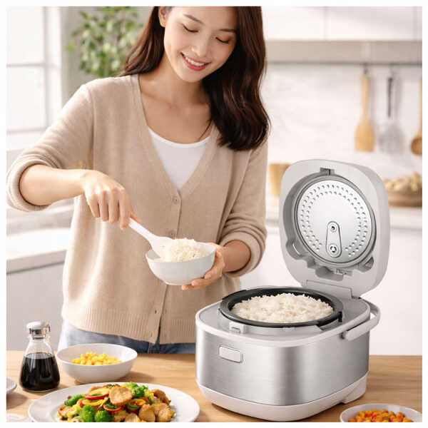 MOI INDUCTION 1L / 5 CUPS UNCOOKED RICE COOKER STAINLESS STEEL WHITE | MRCD9CDW - Image 