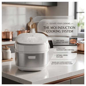 MOI INDUCTION 1L / 5 CUPS UNCOOKED RICE COOKER STAINLESS STEEL WHITE | MRCD9CDW - Image 