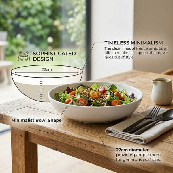 8.5" ROUND CERAMIC BOWL WHITE D22XH5CM | NVA25091544 - Image 