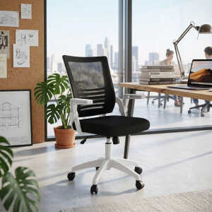 SWIVEL OFFICE CHAIR W/ ADJUSTABL HEIGHT BLACK | NVA25091636 - Image 