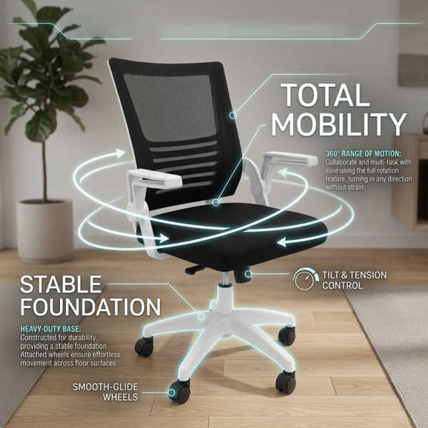 SWIVEL OFFICE CHAIR W/ ADJUSTABL HEIGHT BLACK | NVA25091636 - Image 