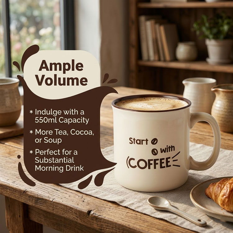 550ml capacity coffee mug volume feature infographic