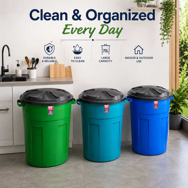PLASTIC 70L DUSTBIN WITH LID | 1134MEGA - Image 